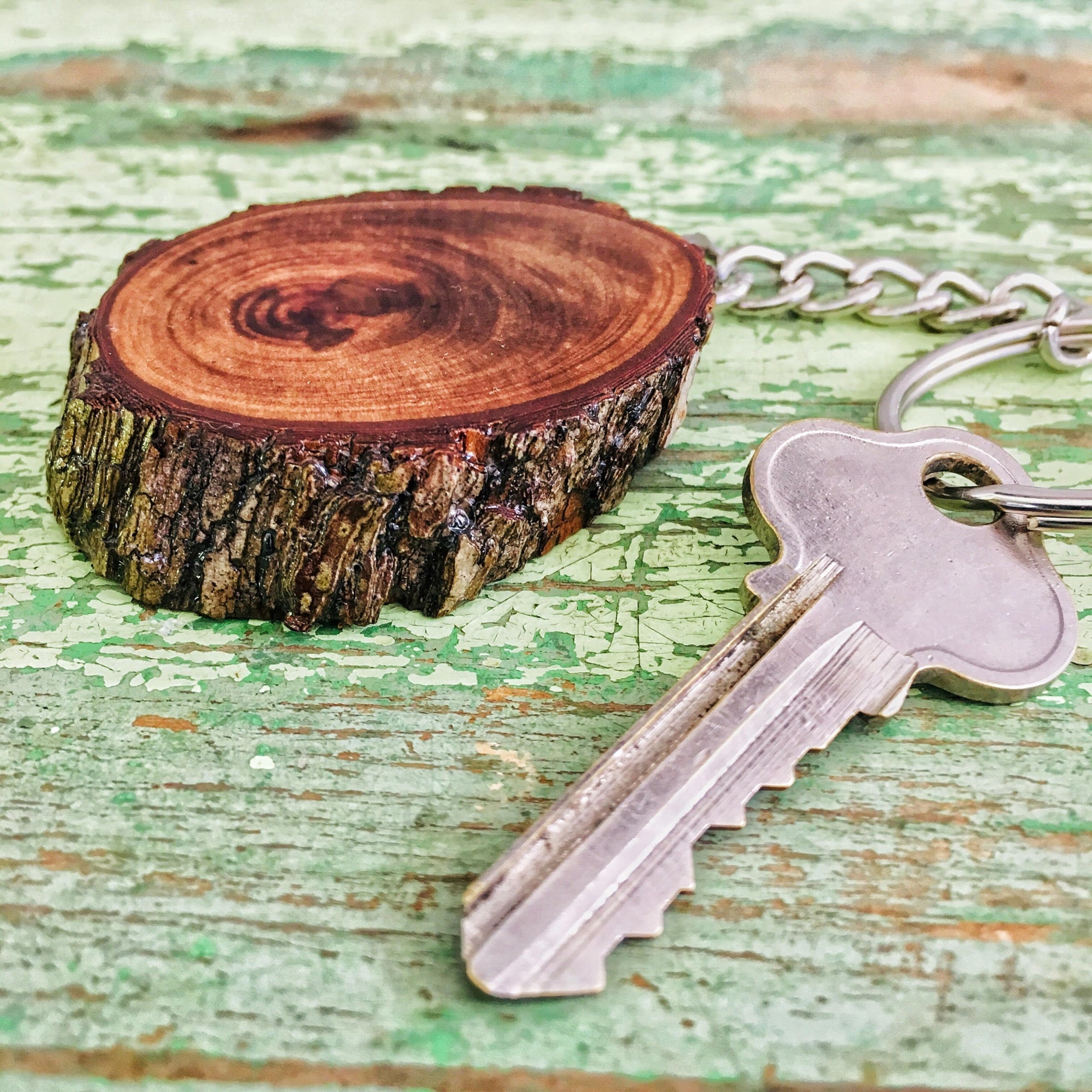 Handcrafted Natural Timber Key ring reclaimed Tea Tree Timber A Wood by Mossy creation Australian made timber gift wares Sustainable eco friendly product Wood by Mossy