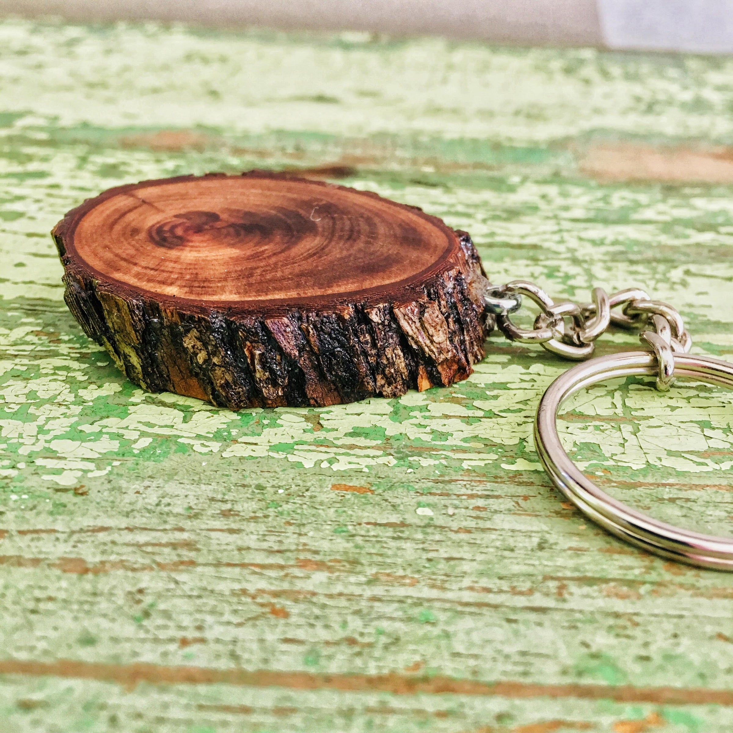 Natural wood keychain on sale
